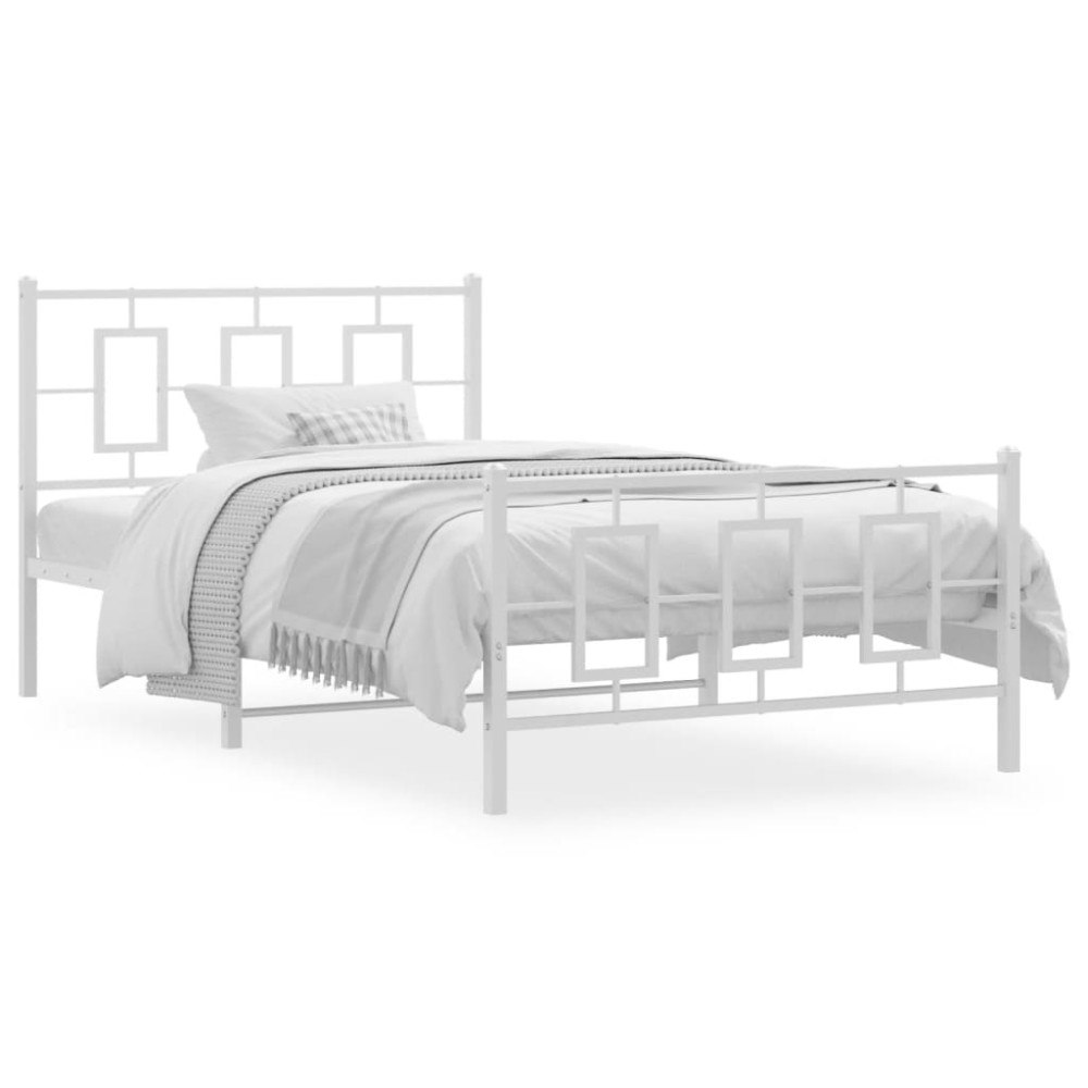 vidaXL Sängram med huvudgavel och fotgavel vit metall 107x203 cm