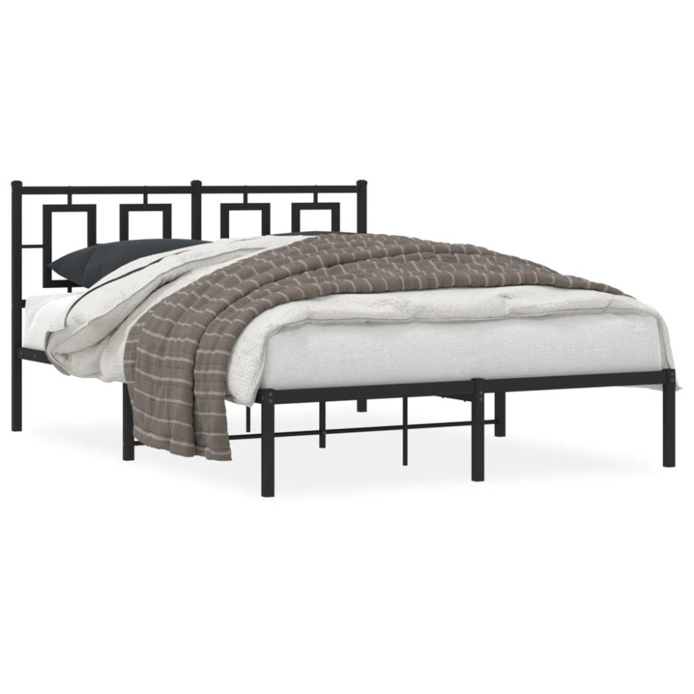 vidaXL Sängram med huvudgavel metall svart 140x190 cm