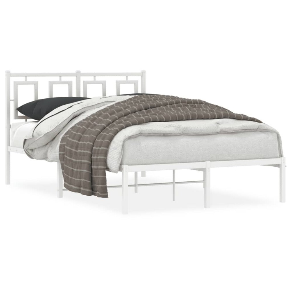 vidaXL Sängram med huvudgavel metall vit 120x200 cm