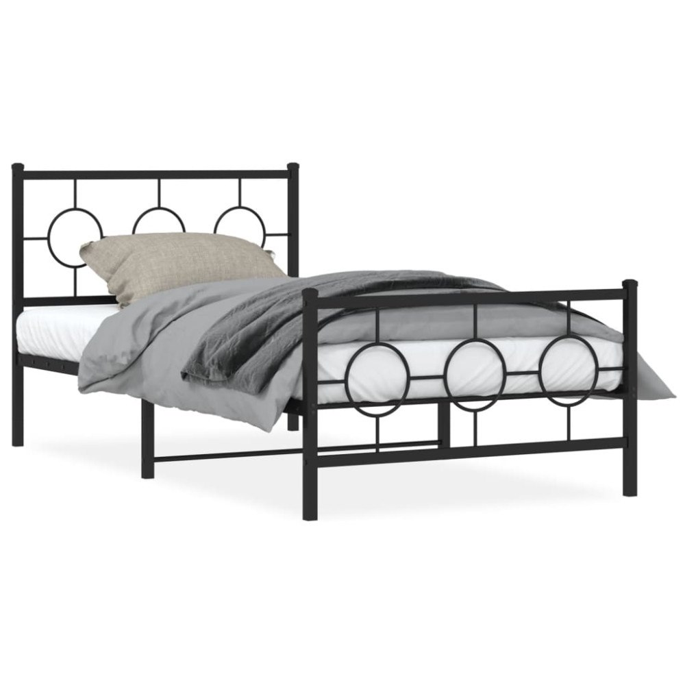 vidaXL Sängram med huvudgavel och fotgavel svart metall 100x190 cm