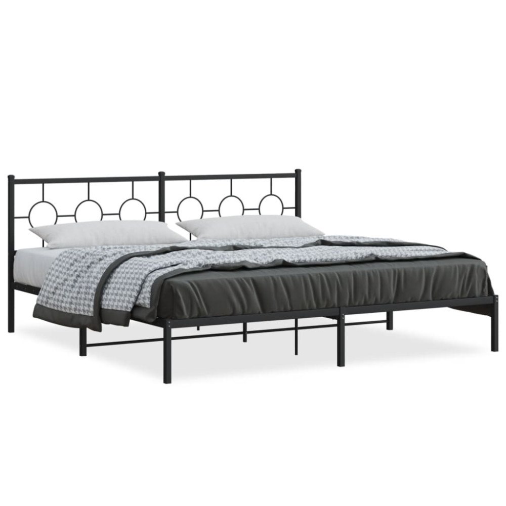 vidaXL Sängram med huvudgavel metall svart 200x200 cm