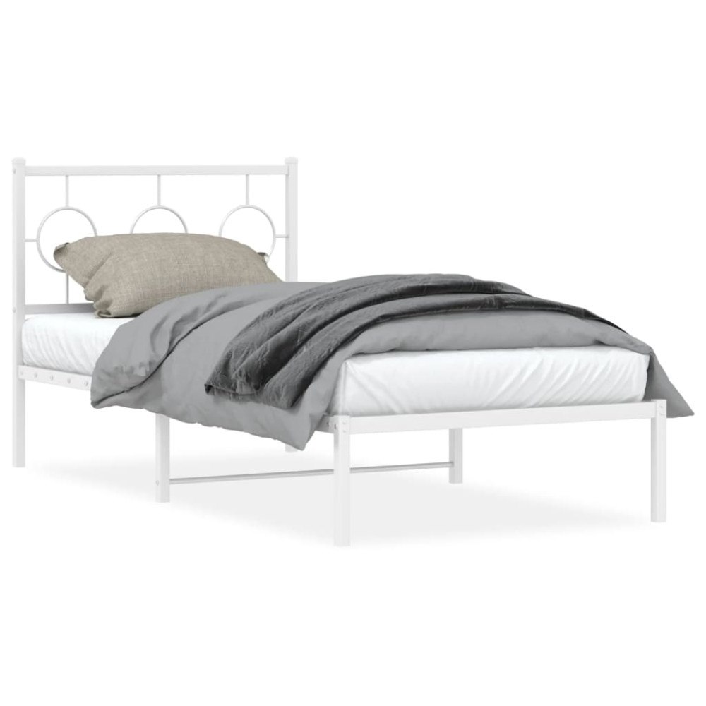 vidaXL Sängram med huvudgavel metall vit 90x190 cm