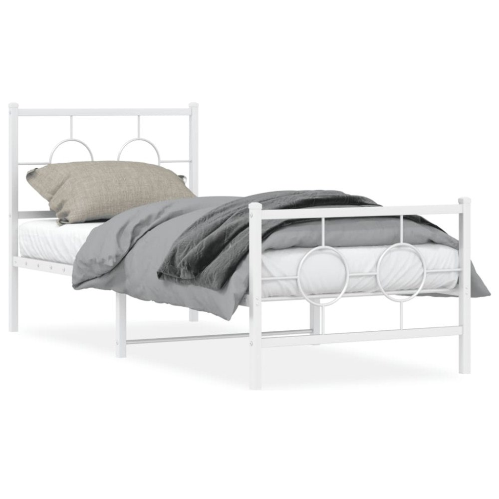 vidaXL Sängram med huvudgavel och fotgavel vit metall 80x200 cm