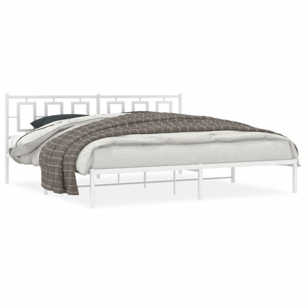 vidaXL Sängram med huvudgavel metall vit 200x200 cm
