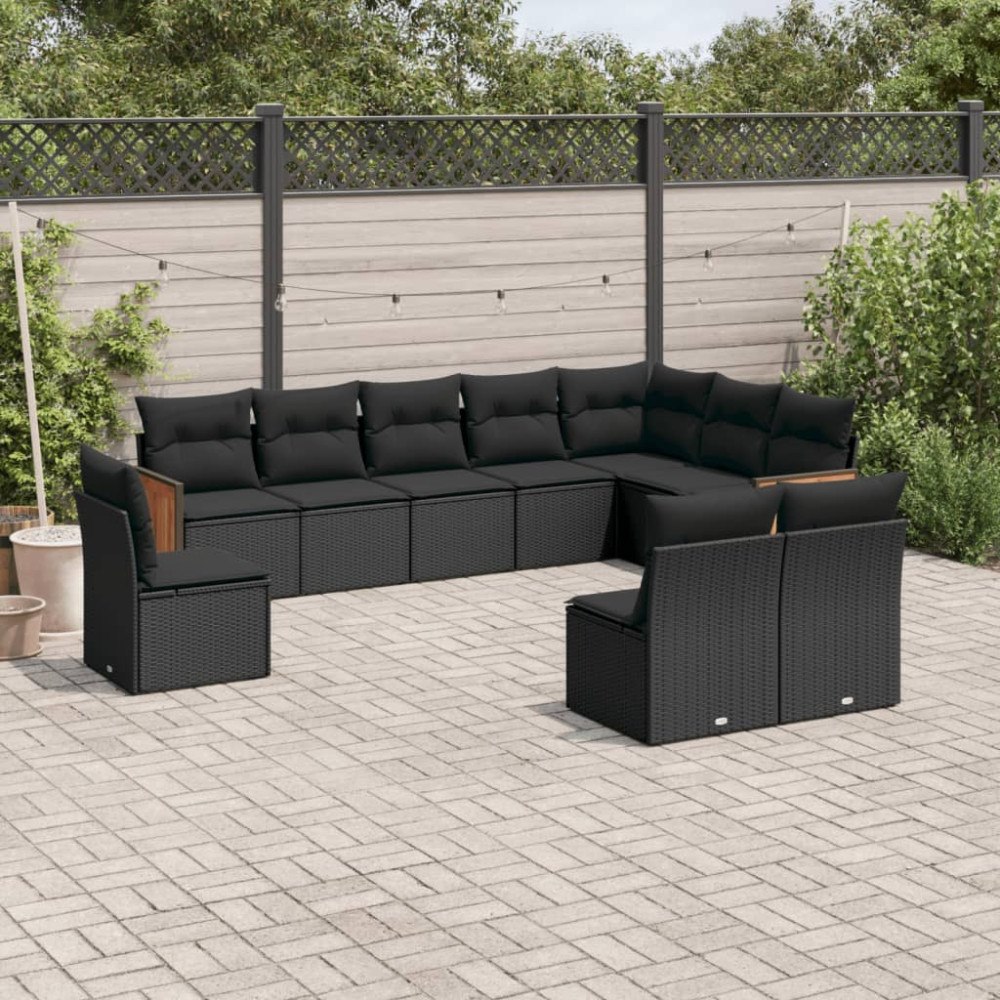 vidaXL Loungegrupp 10 delar med svarta dynor konstrotting