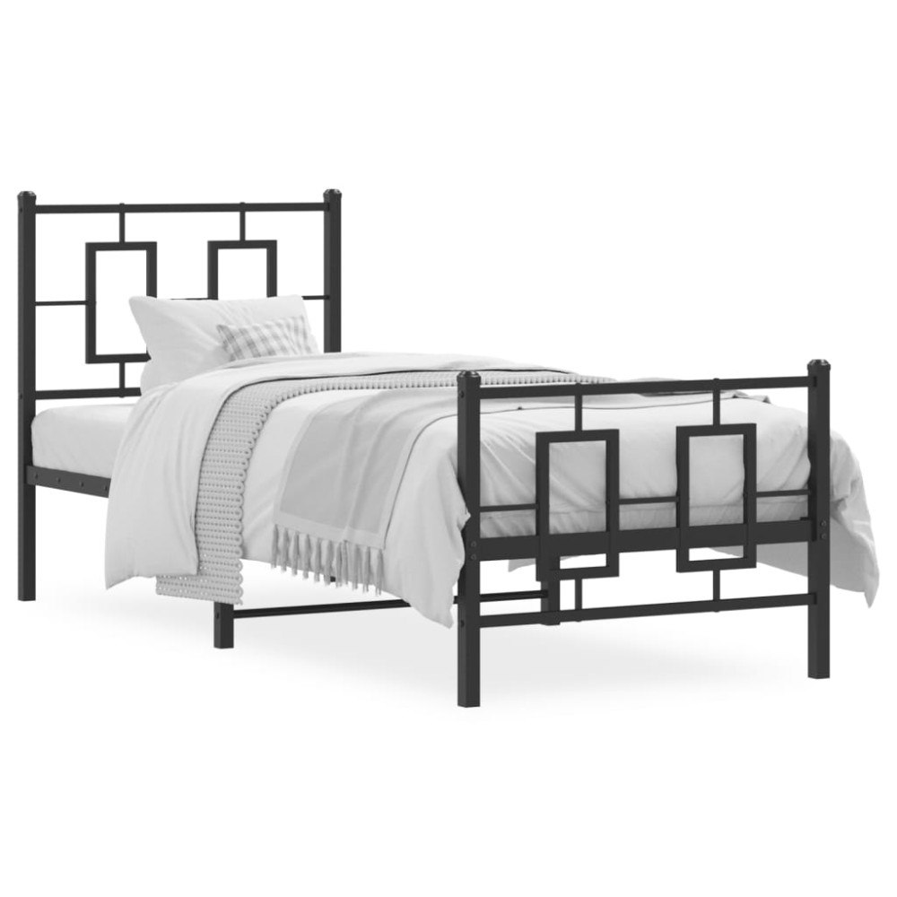 vidaXL Sängram med huvudgavel och fotgavel svart metall 75x190 cm