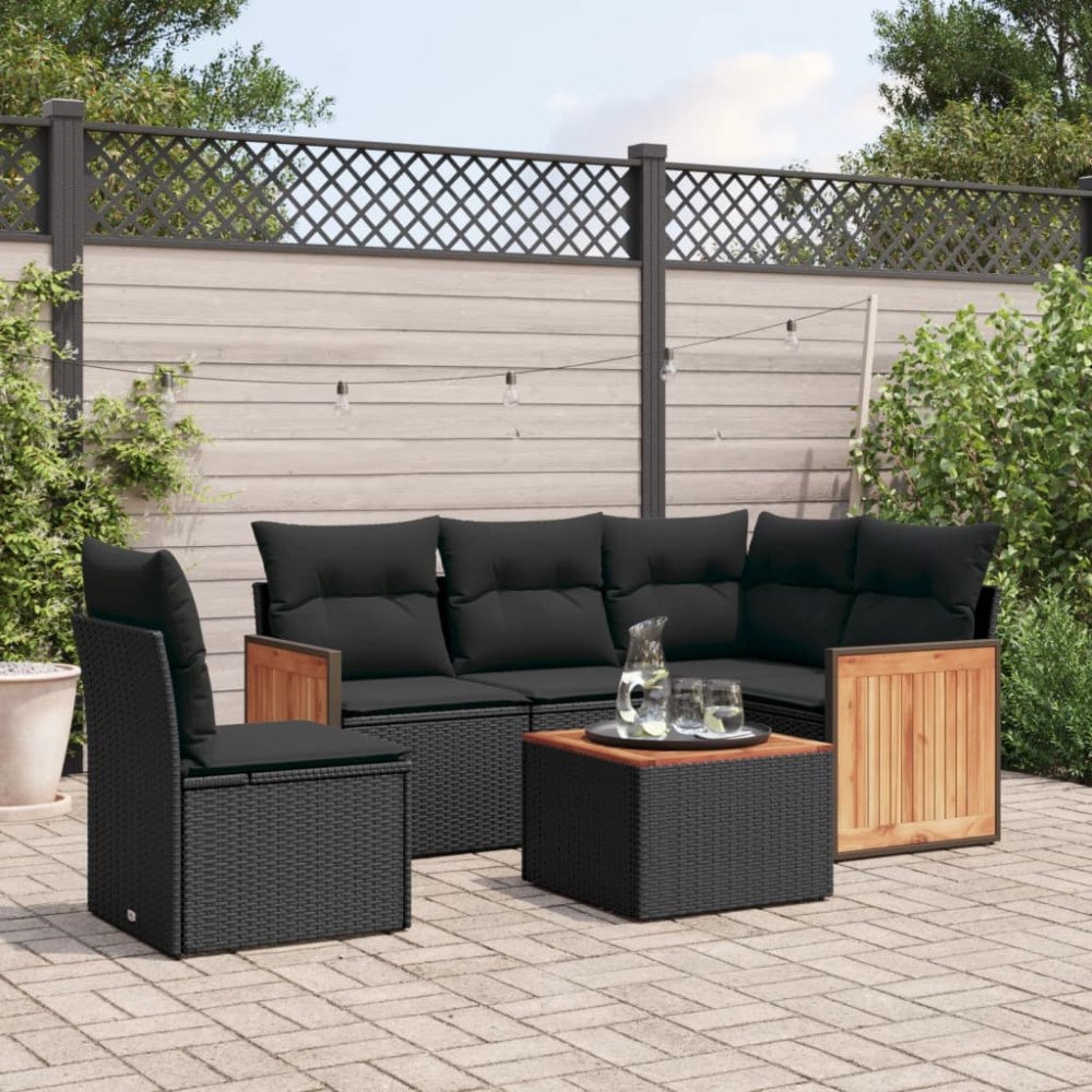 vidaXL Loungegrupp med dynor 6 delar svart konstrotting