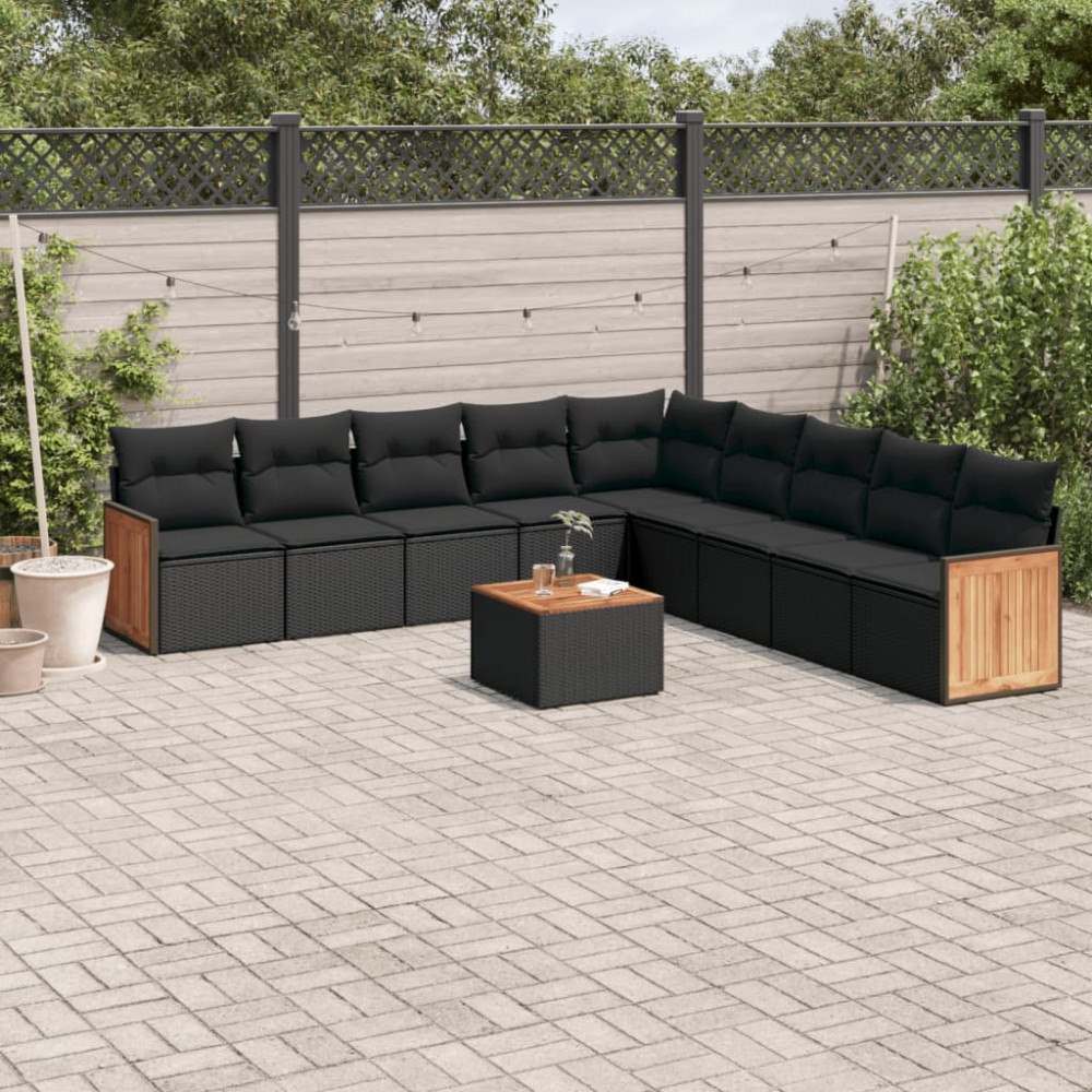 vidaXL Loungegrupp 10 delar med svarta dynor konstrotting
