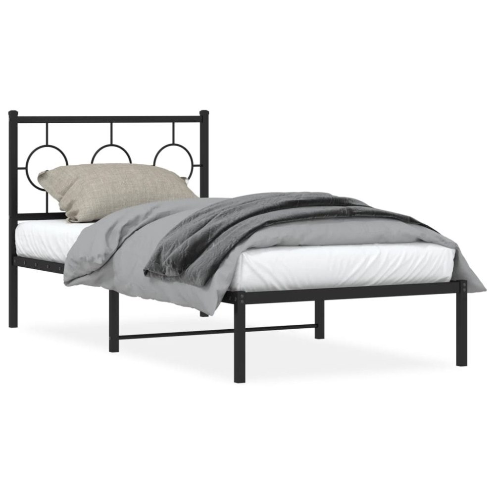 vidaXL Sängram med huvudgavel metall svart 90x190 cm