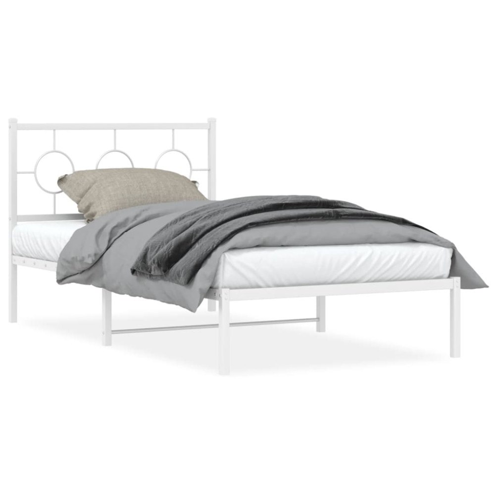 vidaXL Sängram med huvudgavel metall vit 100x200 cm