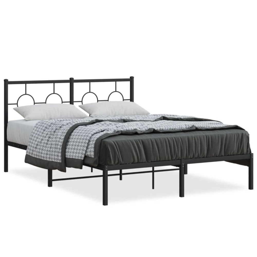 vidaXL Sängram med huvudgavel metall svart 140x190 cm