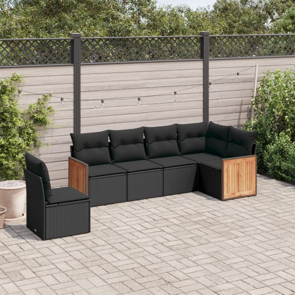 vidaXL Loungegrupp med dynor 6 delar svart konstrotting
