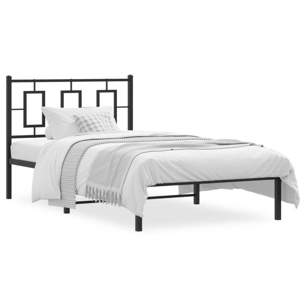 vidaXL Sängram med huvudgavel metall svart 100x190 cm
