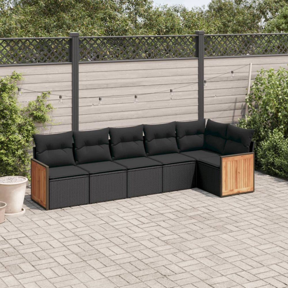 vidaXL Loungegrupp med dynor 6 delar svart konstrotting