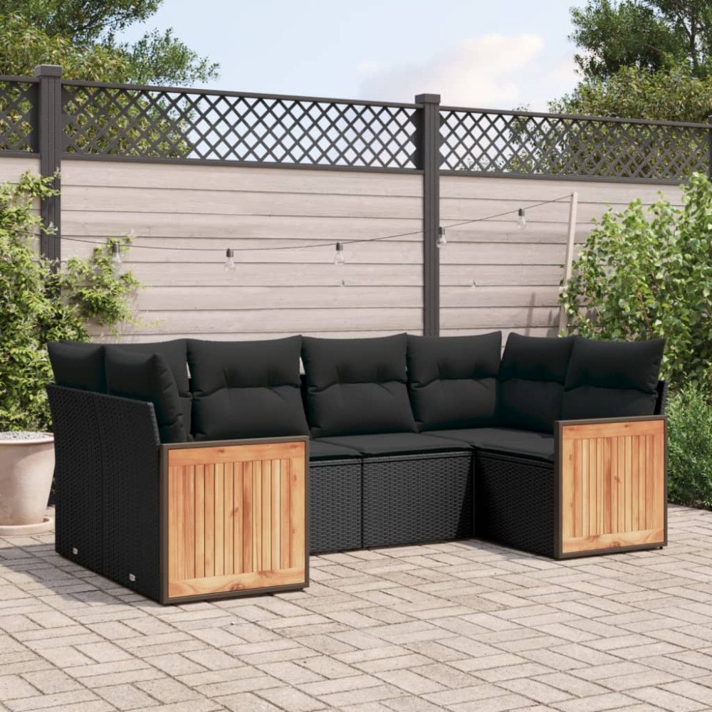 vidaXL Loungegrupp med dynor 6 delar svart konstrotting