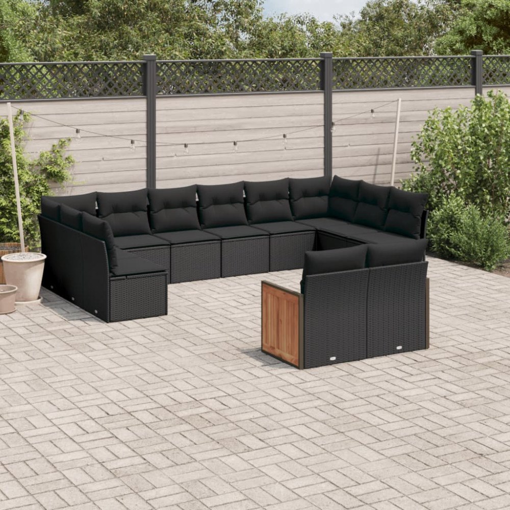vidaXL Loungegrupp med dynor 12 delar svart konstrotting