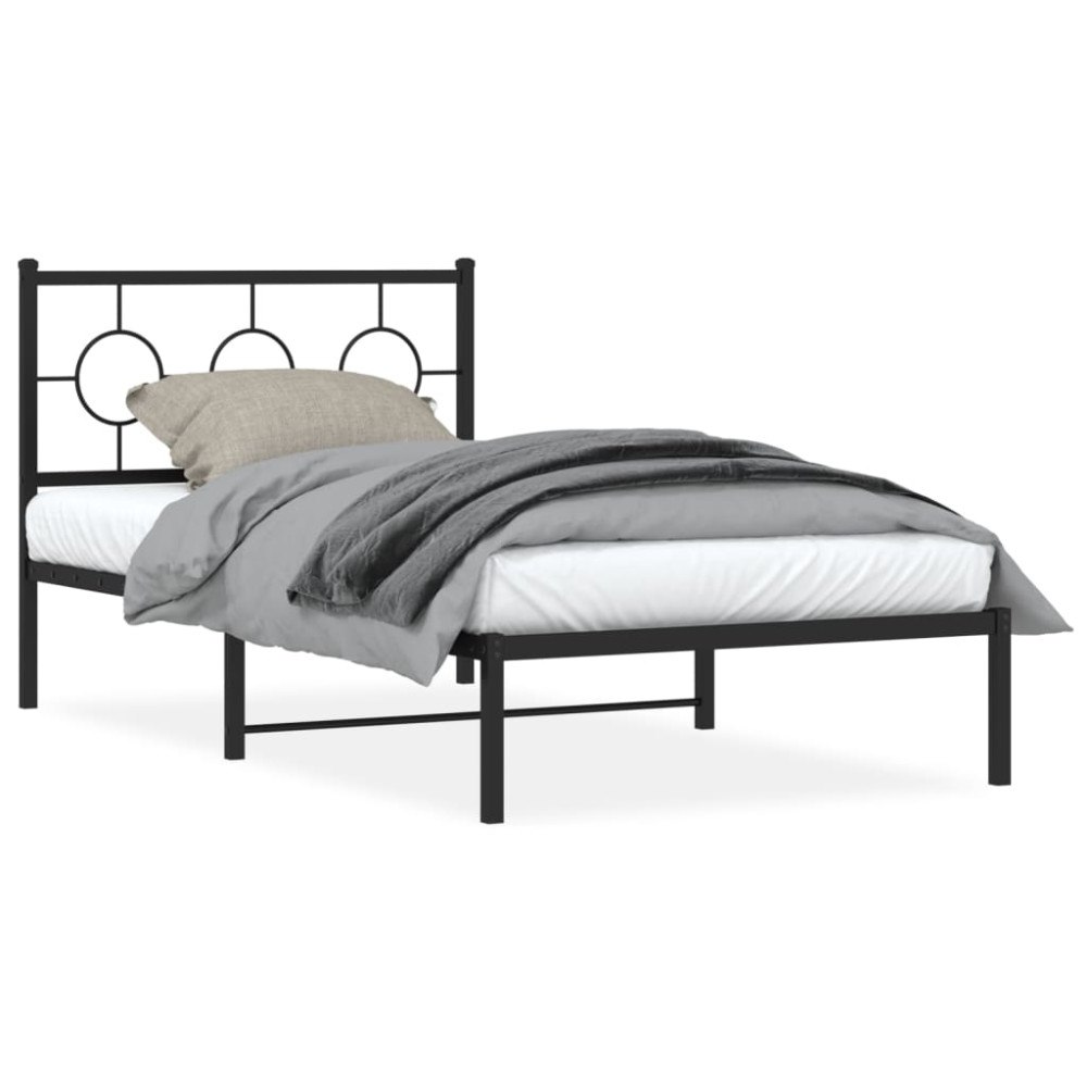 vidaXL Sängram med huvudgavel metall svart 100x200 cm
