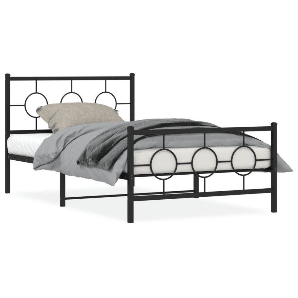 vidaXL Sängram med huvudgavel och fotgavel svart metall 107x203 cm