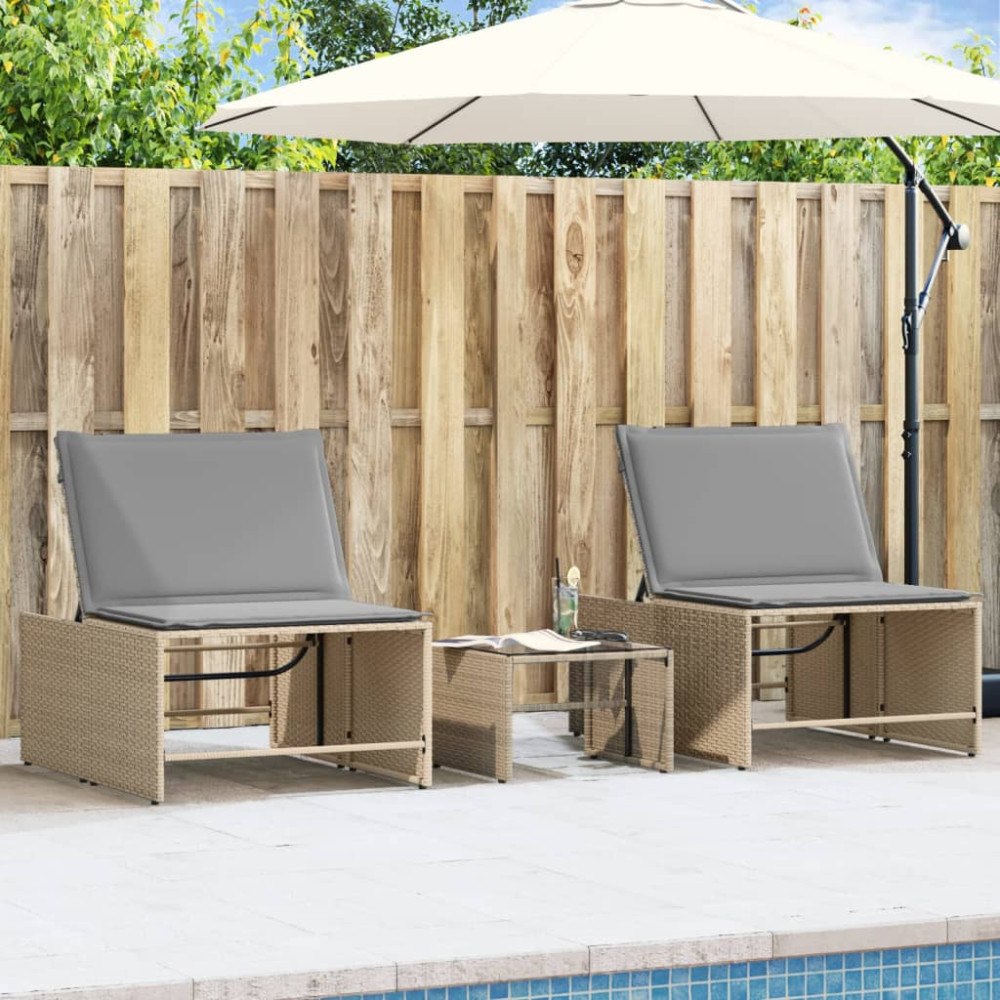 vidaXL Solstolar 2 st med bord beige konstrotting