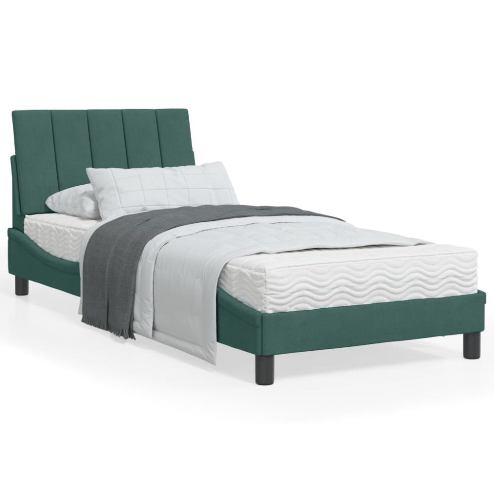 vidaXL Bed Frame with LED without Mattress "Hanko" Dark Green 80x200 cm Velvet