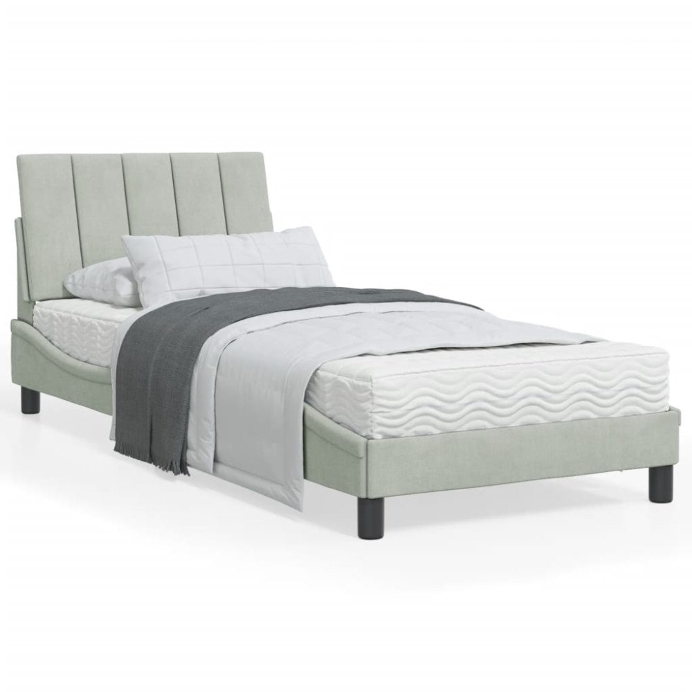 vidaXL Bed Frame with LED without Mattress "Hanko" Light Grey 90x200 cm Velvet