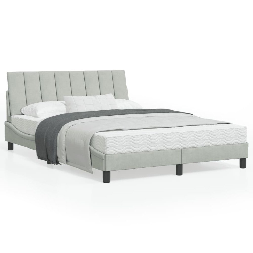 vidaXL Bed Frame with LED without Mattress "Hanko" Light Grey 120x200 cm Velvet