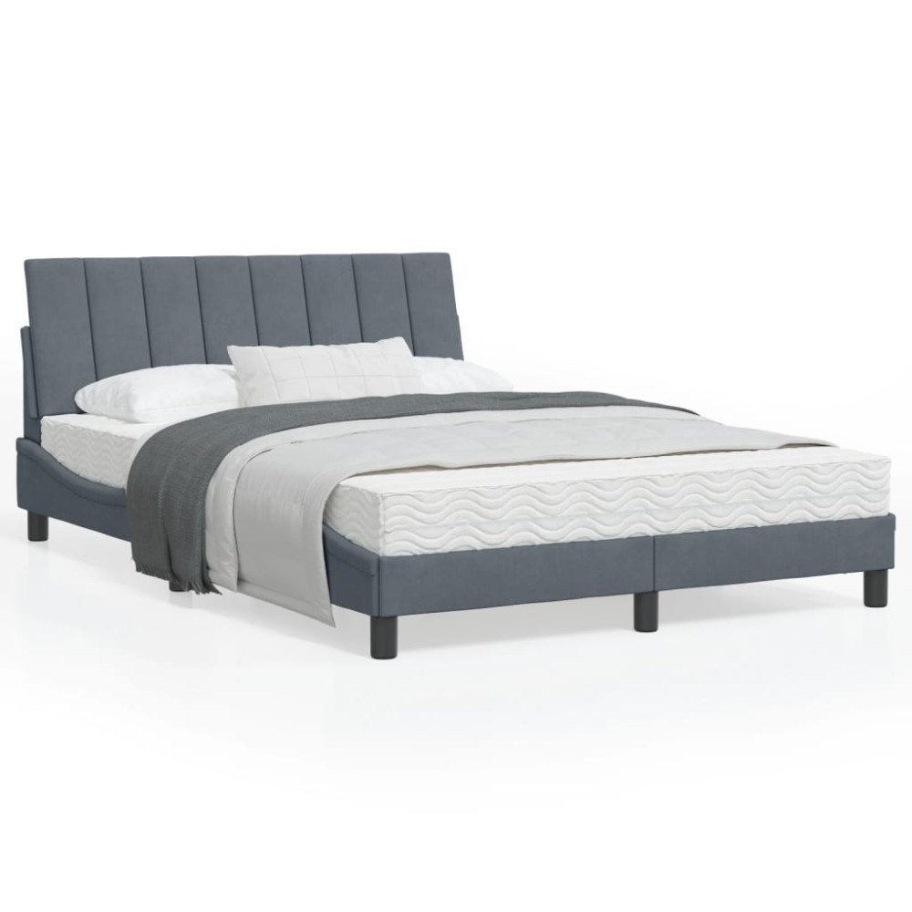 vidaXL Bed Frame with LED without Mattress "Hanko" Dark Grey 140x190 cm Velvet