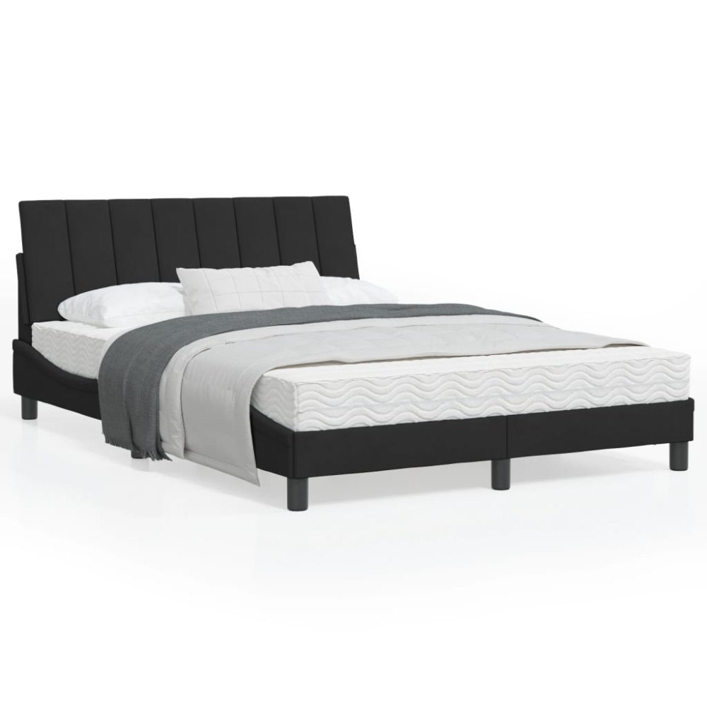 vidaXL Bed Frame with LED without Mattress "Hanko" Black 140x200 cm Velvet