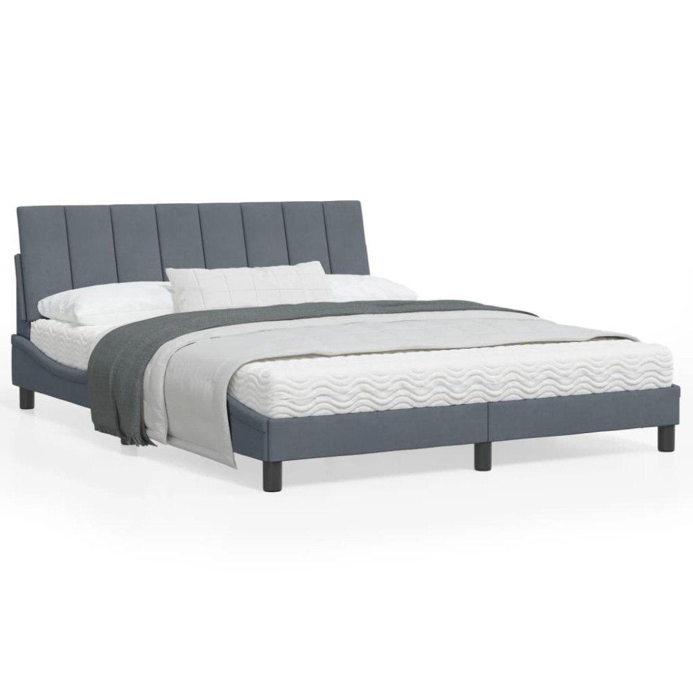 vidaXL Bed Frame with LED without Mattress "Hanko" Dark Grey 160x200 cm Velvet