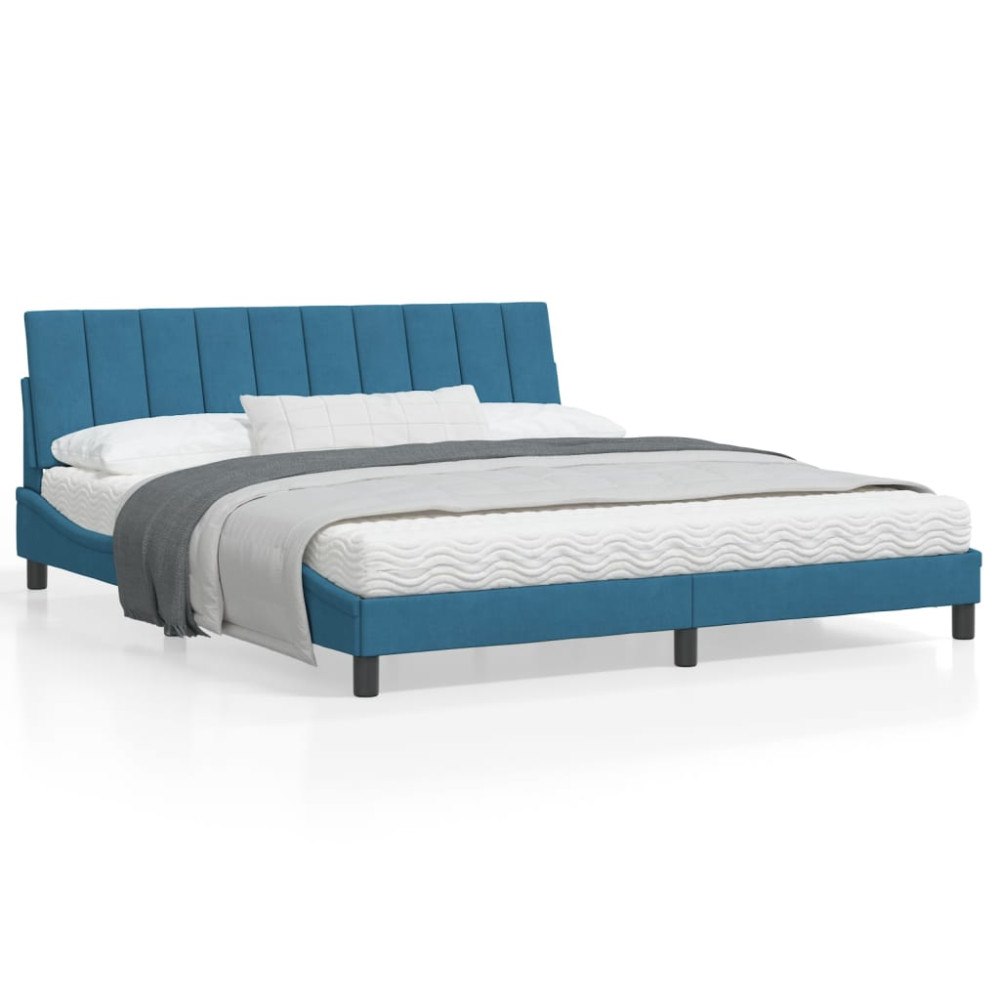 vidaXL Bed Frame with LED without Mattress "Hanko" Blue 180x200 cm Velvet