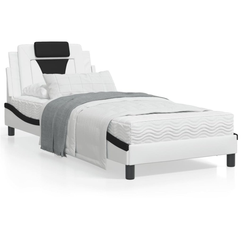 vidaXL Bed Frame "Viana" without Mattress White and Black 90x200 cm Faux Leather