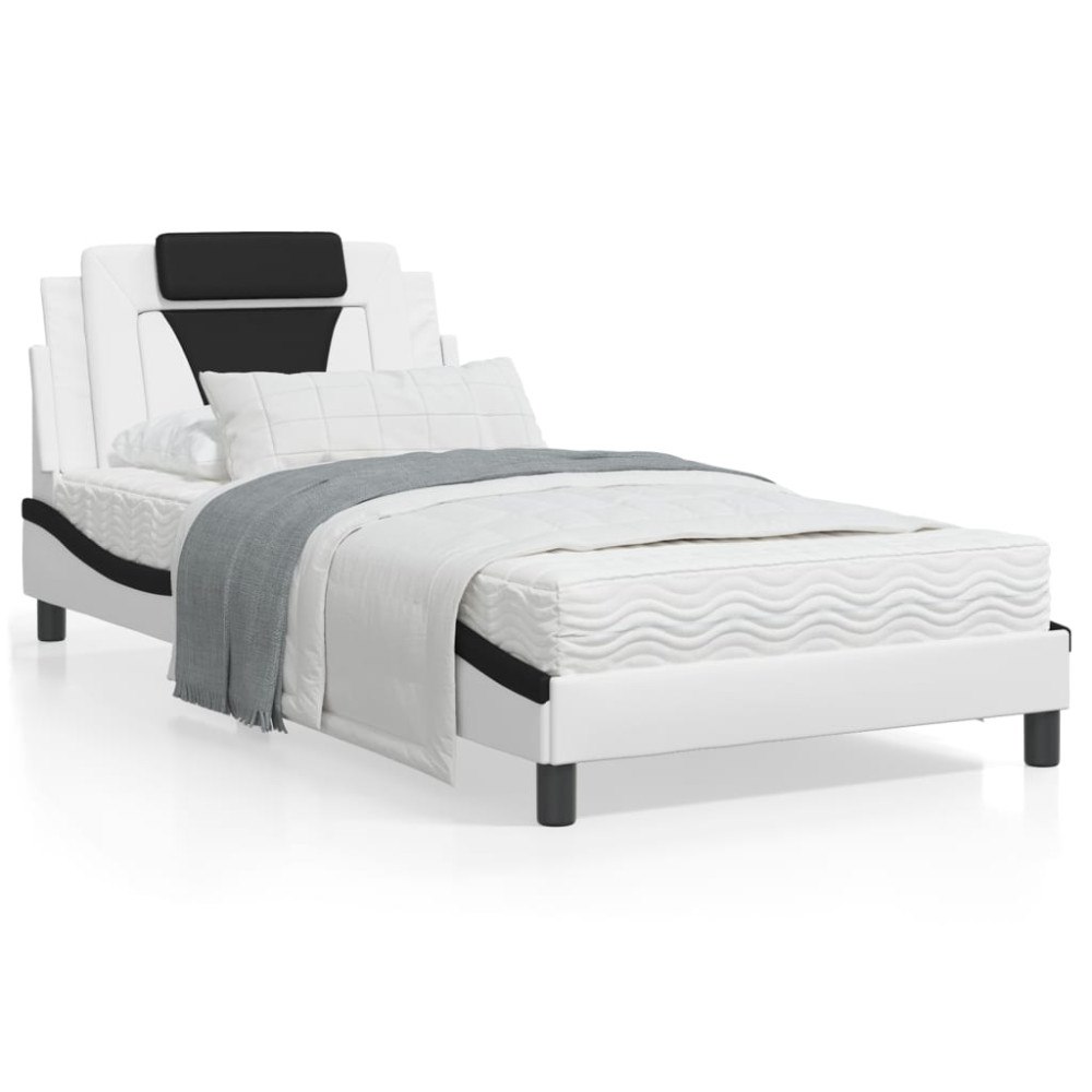 vidaXL Bed Frame "Viana" without Mattress White and Black 100x200 cm Faux Leather