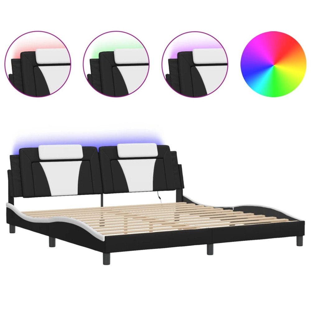 vidaXL Bed Frame "Viana" with LED without Mattress Black and White 200x200 cm