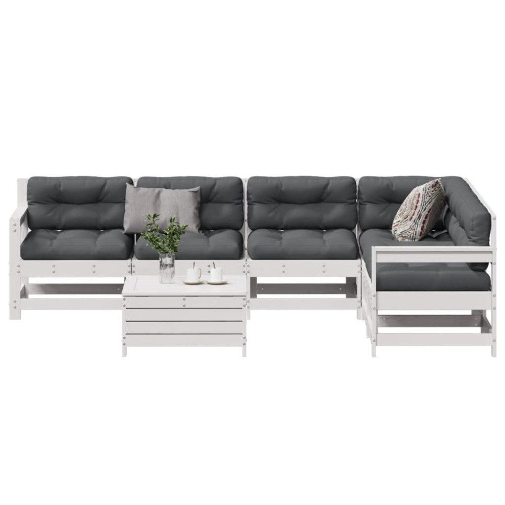 vidaXL Loungegrupp med dynor 7 delar vit massiv furu