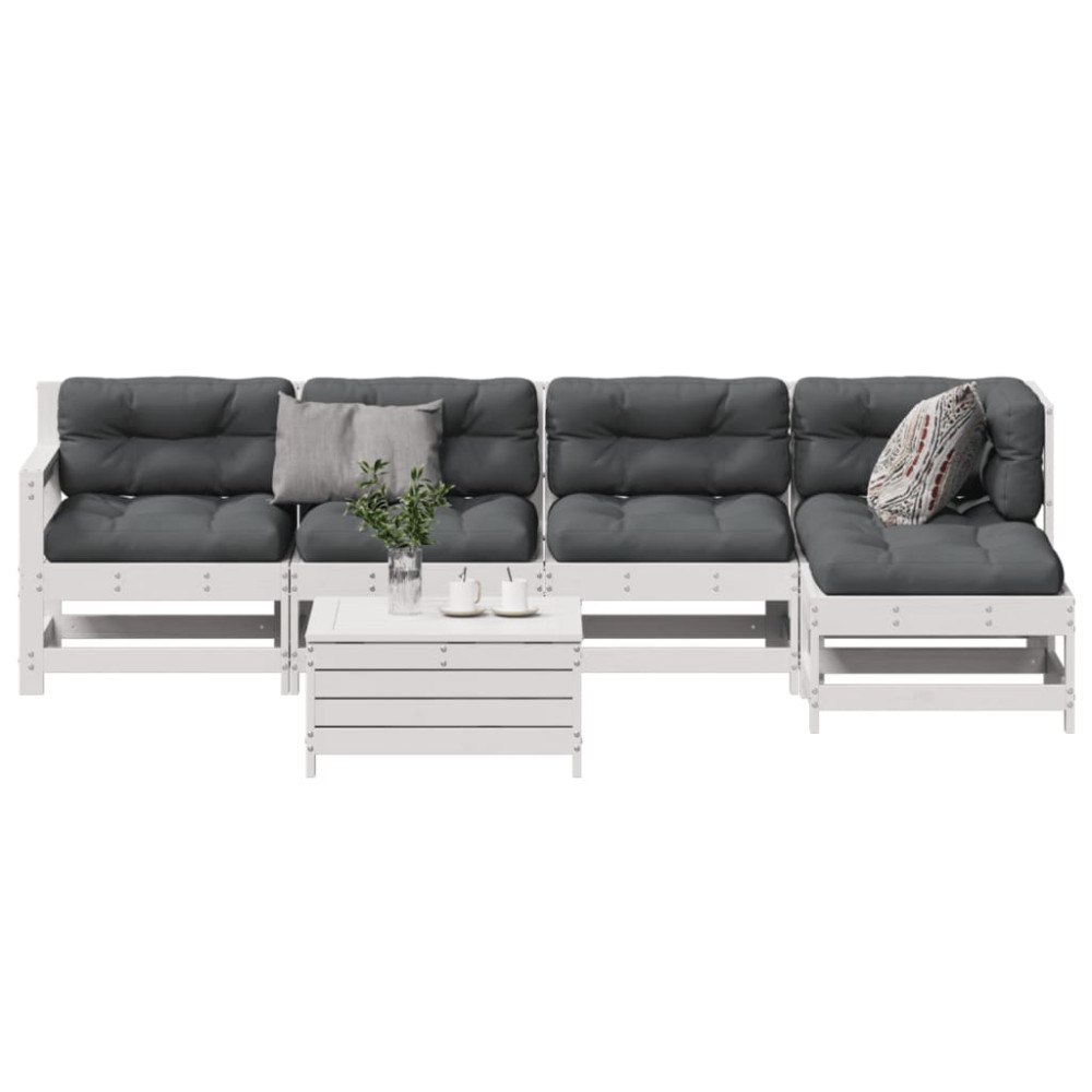 vidaXL Loungegrupp med dynor 6 delar vit massiv furu