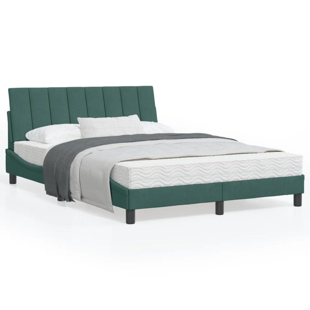 vidaXL Bed Frame with LED without Mattress "Hanko" Dark Green 140x190 cm Velvet