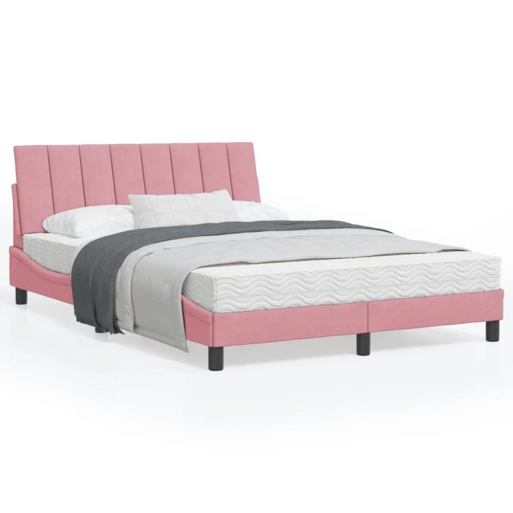 vidaXL Sängram med LED-belysning rosa 140x200 cm sammet