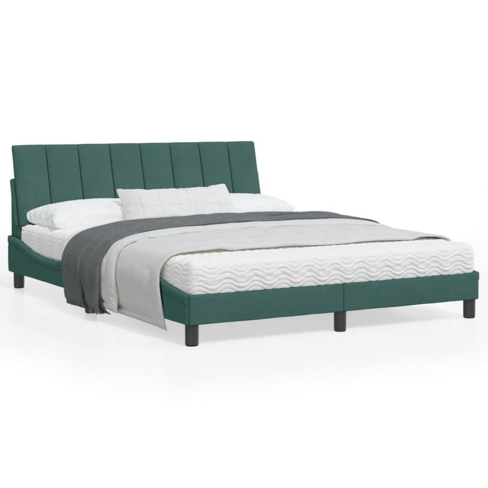 vidaXL Bed Frame with LED without Mattress "Hanko" Dark Green 160x200 cm Velvet