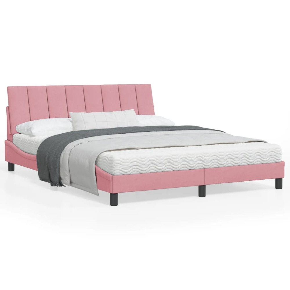 vidaXL Sängram med LED-belysning rosa 160x200 cm sammet