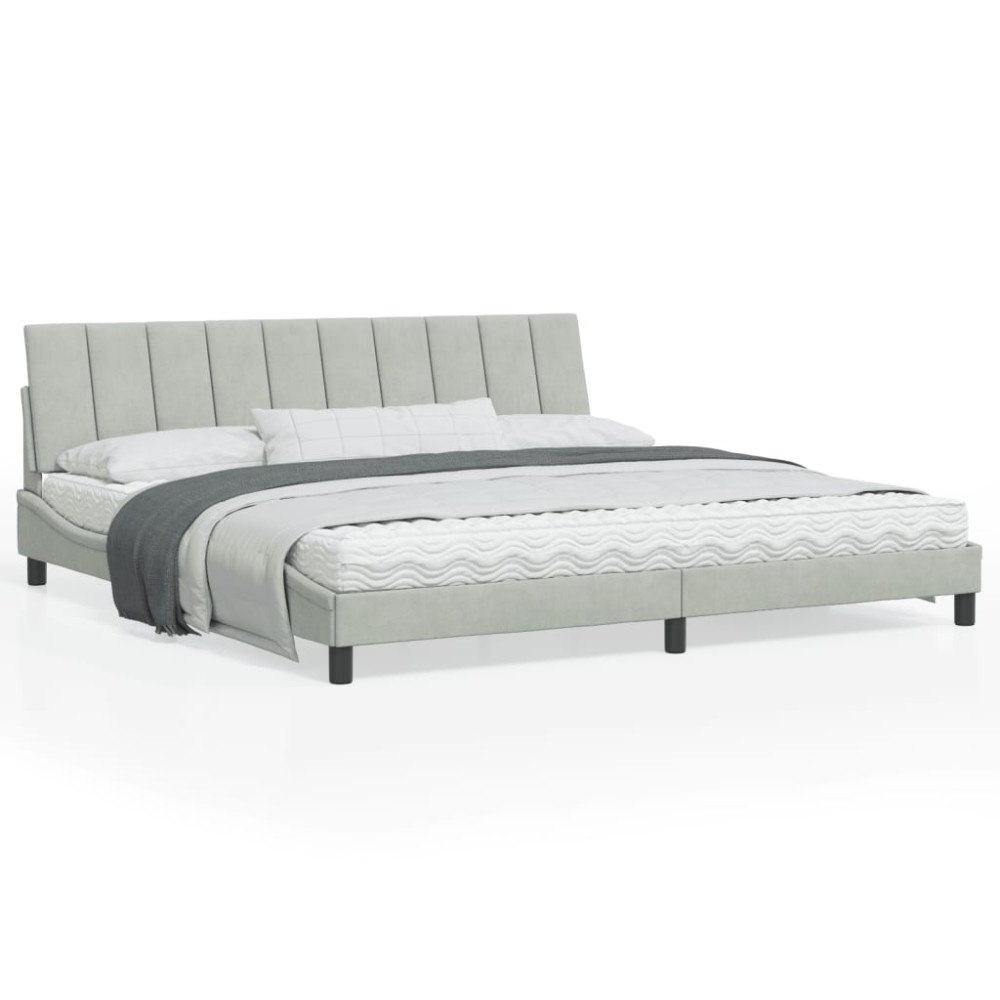 vidaXL Bed Frame with LED without Mattress "Hanko" Light Grey 200x200 cm Velvet