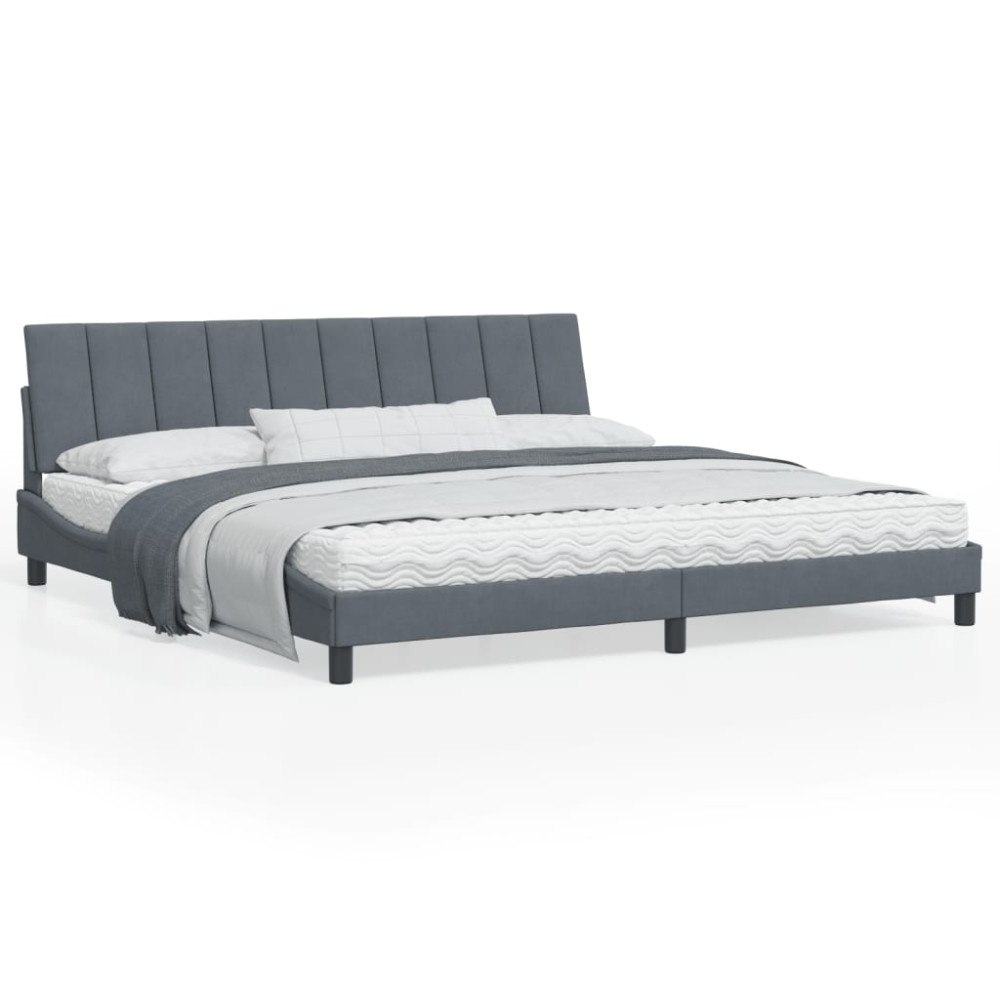 vidaXL Bed Frame with LED without Mattress "Hanko" Dark Grey 200x200 cm Velvet