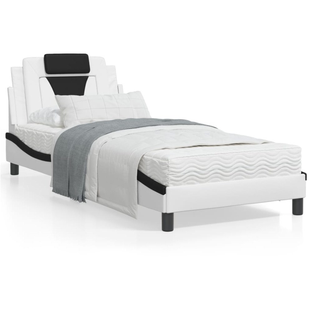 vidaXL Bed Frame "Viana" without Mattress White and Black 90x190 cm Faux Leather