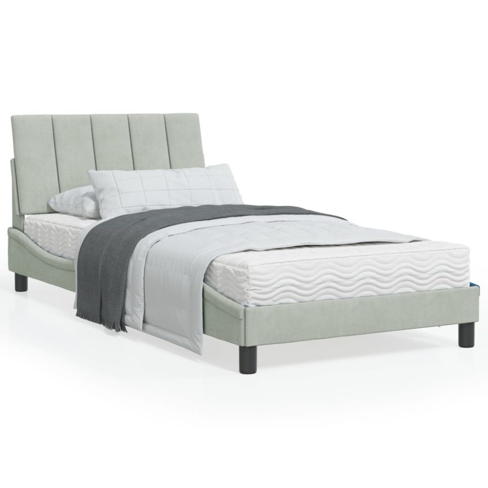 vidaXL Bed Frame with LED without Mattress "Hanko" Light Grey 100x200 cm Velvet