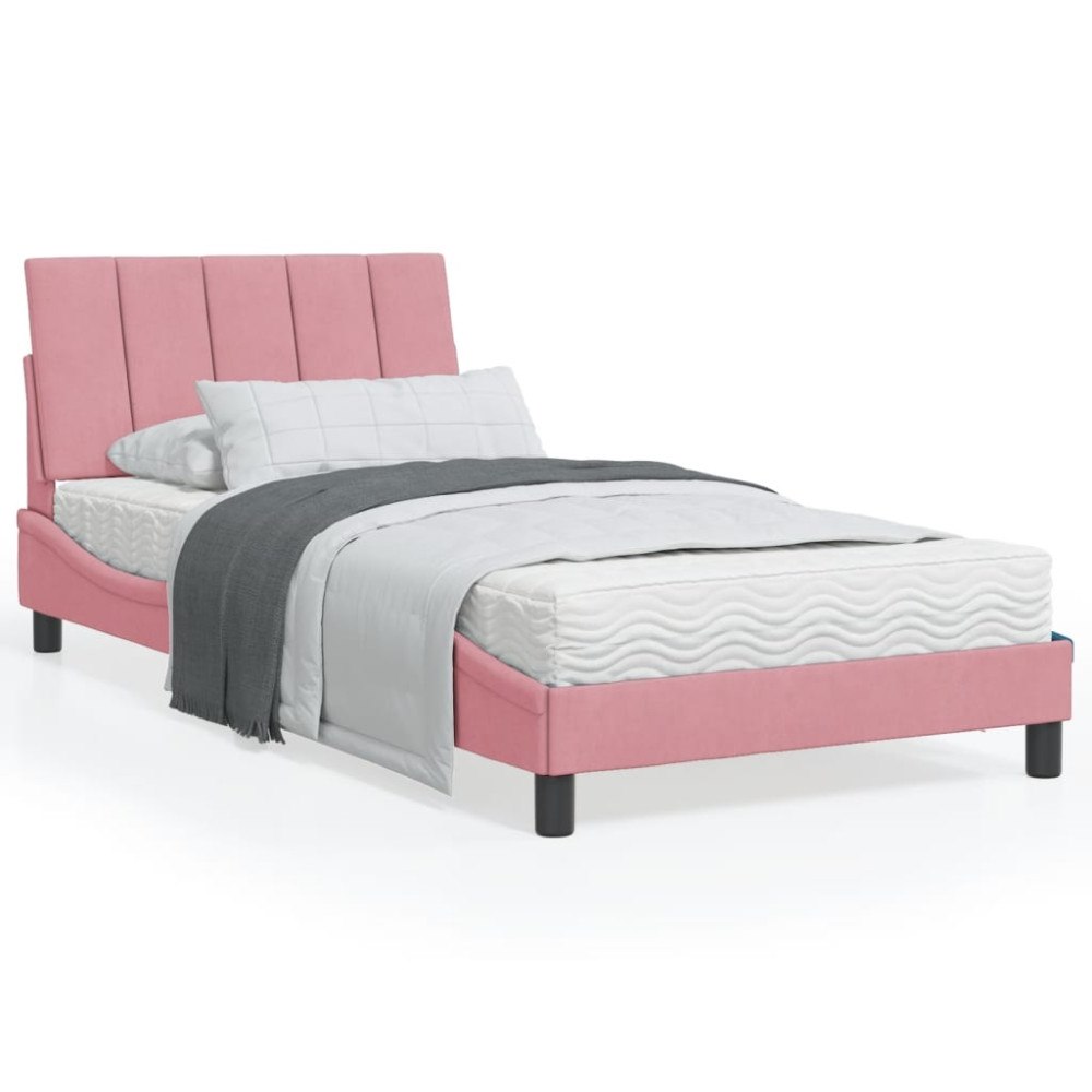 vidaXL Bed Frame with LED without Mattress "Hanko" Pink 100x200 cm Velvet