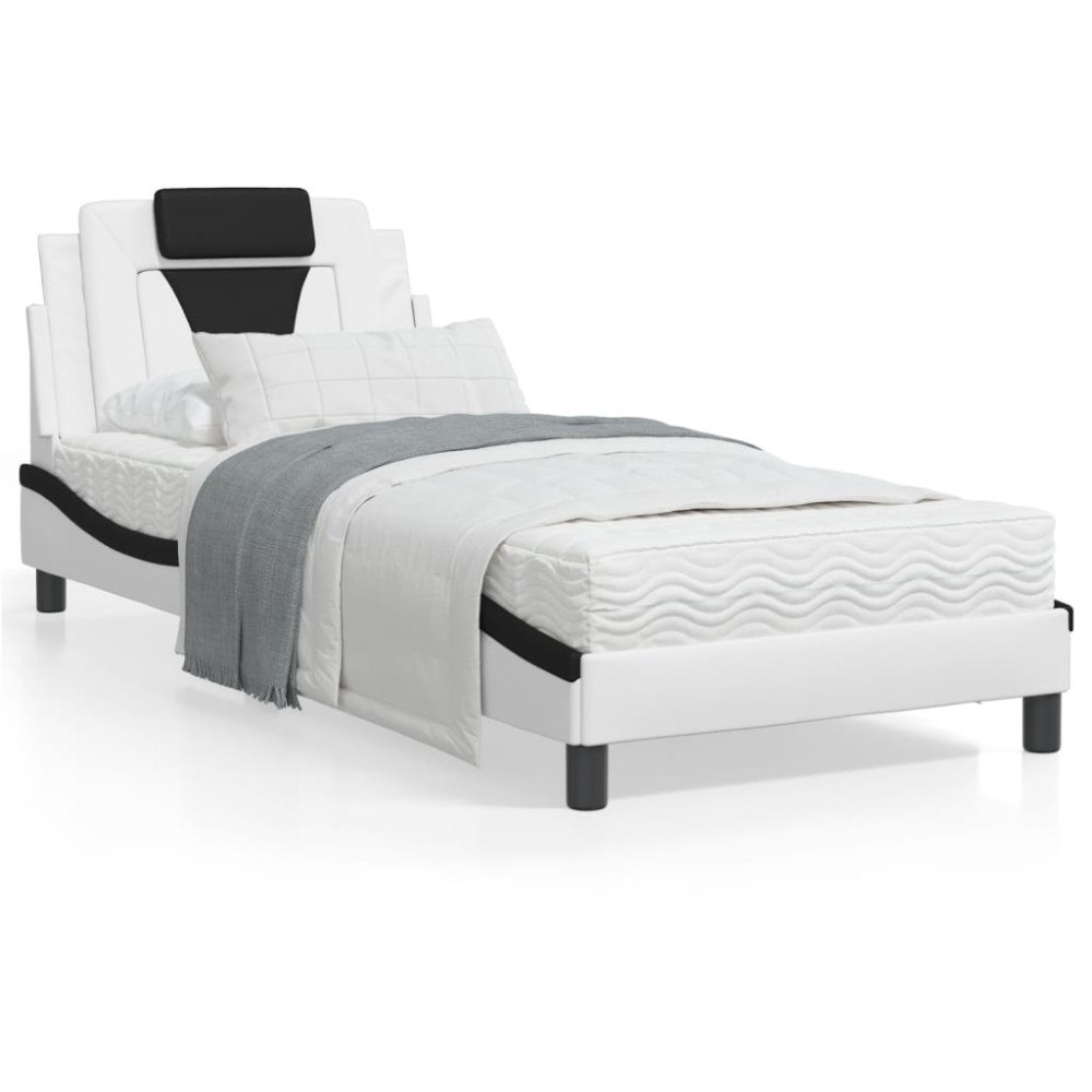 vidaXL Bed Frame "Viana" with LED without Mattress White and Black 90x200 cm