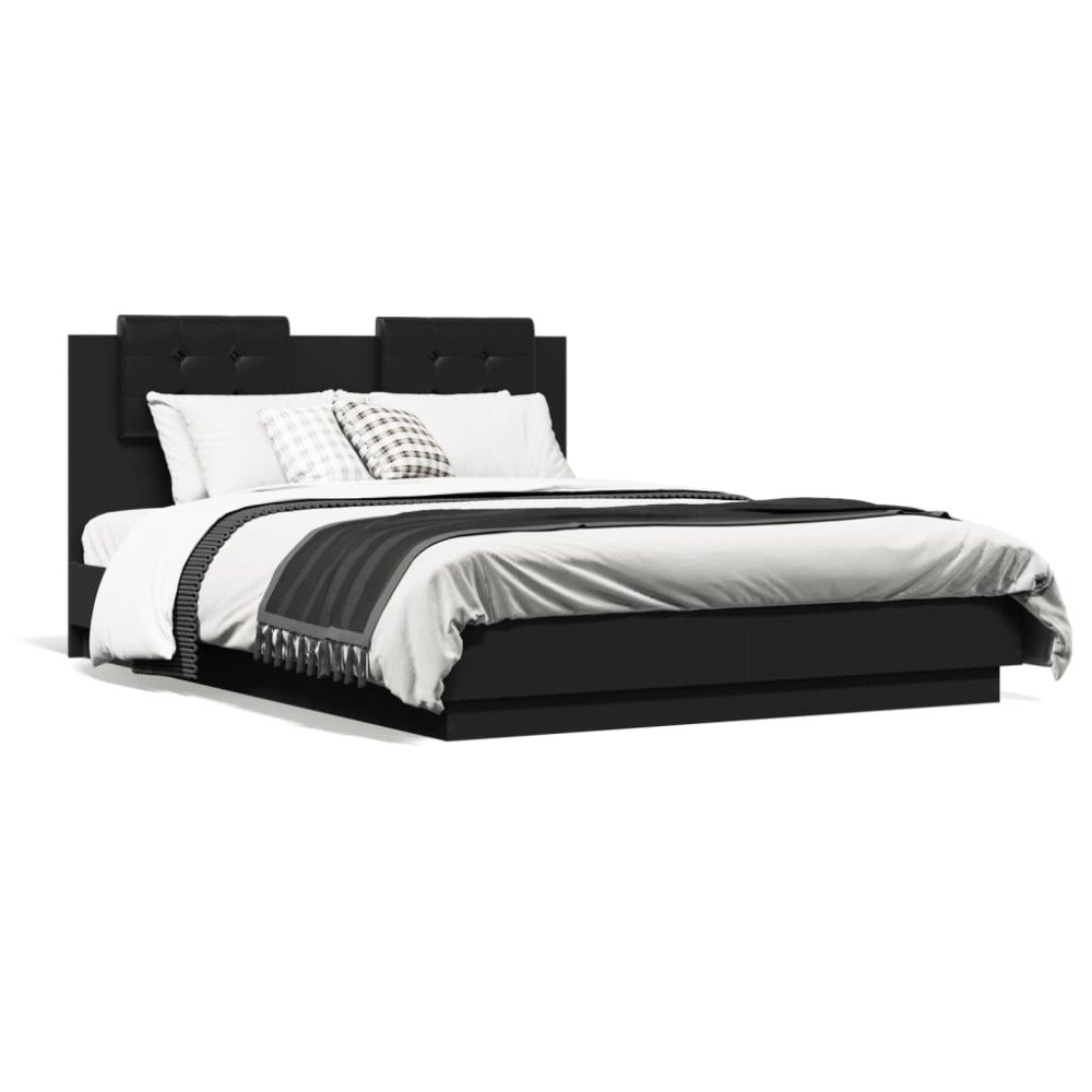 vidaXL Sängram med huvudgavel svart 135x190 cm konstruerat trä