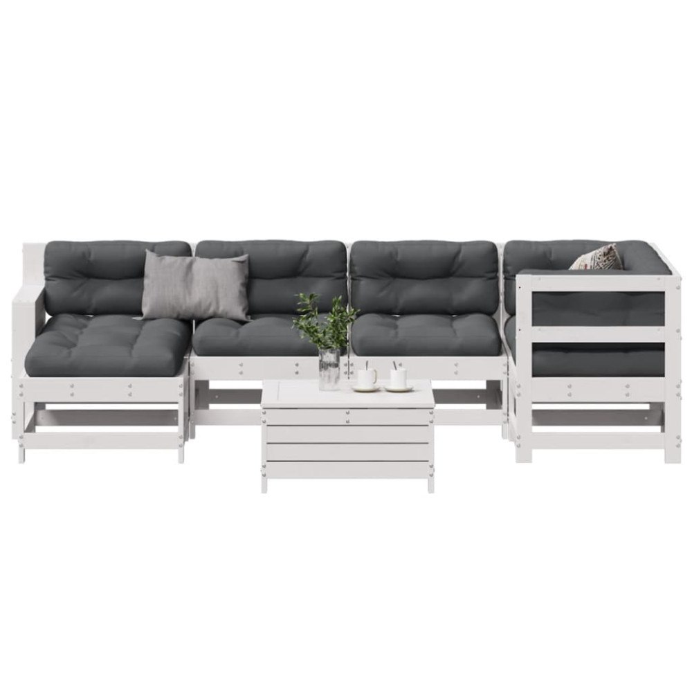 vidaXL Loungegrupp med dynor 7 delar vit massiv furu