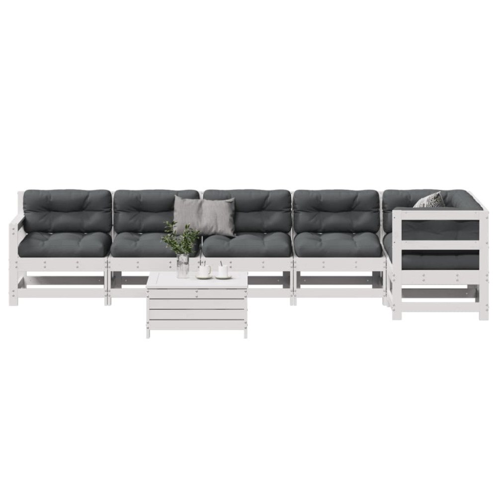 vidaXL Loungegrupp med dynor 7 delar vit massiv furu