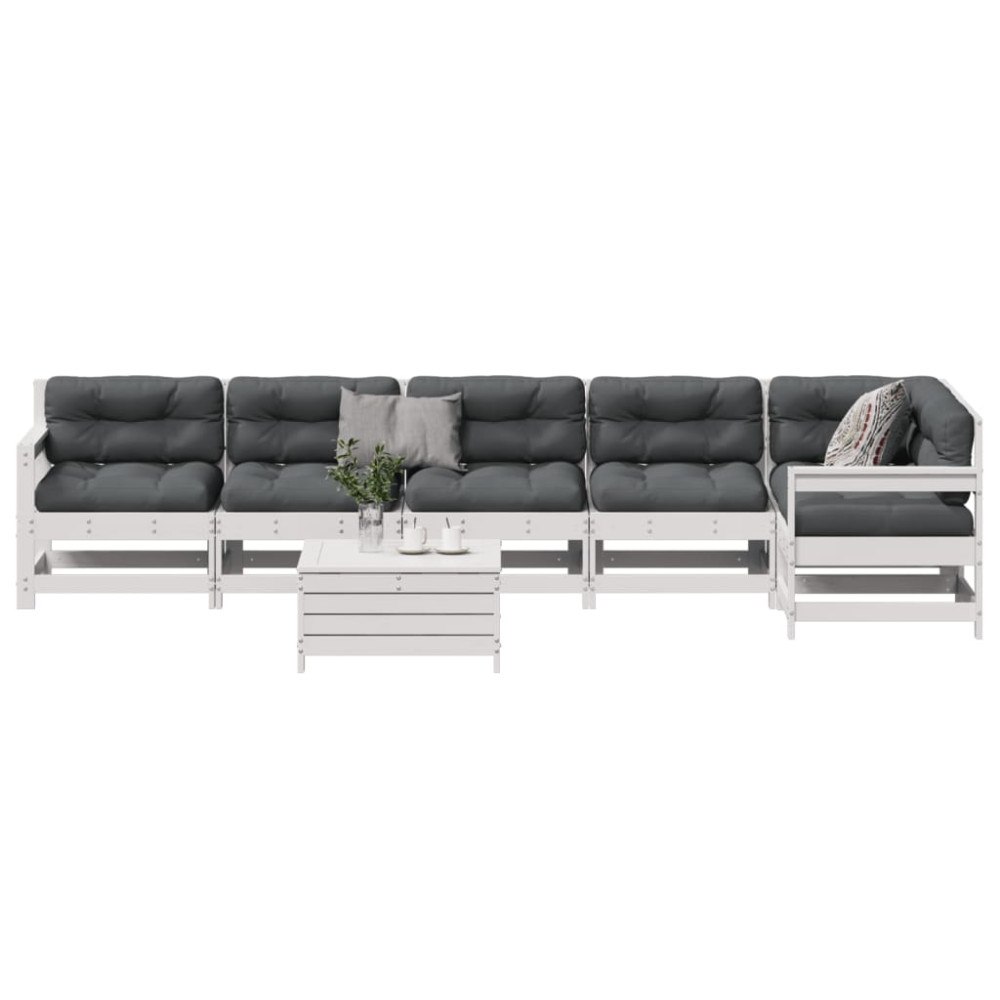 vidaXL Loungegrupp med dynor 7 delar vit massiv furu