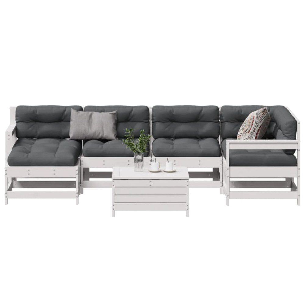 vidaXL Loungegrupp med dynor 7 delar vit massiv furu